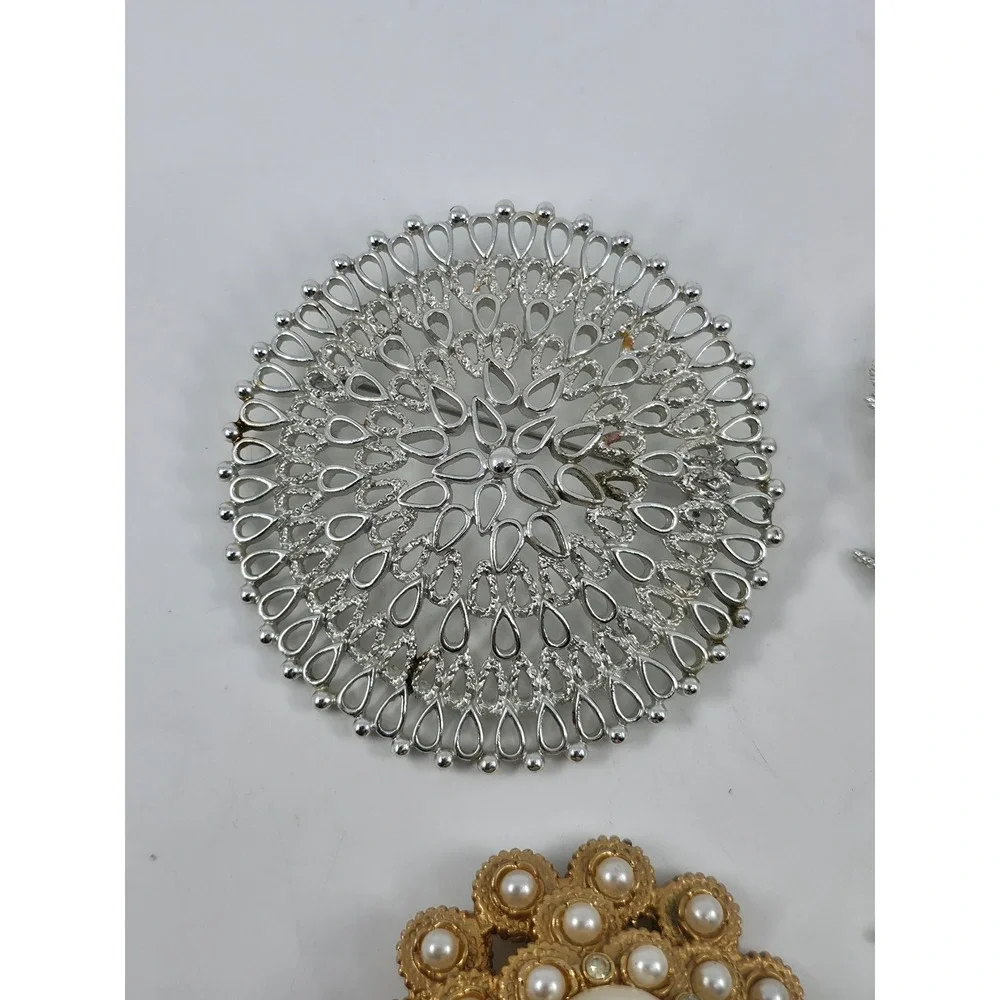 Vintage Brooch Lot 6pc Silver Gold Tone‎ Faux Pearl Filigree Floral Leaf Enamel